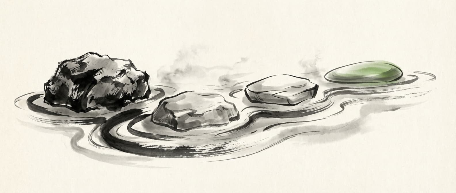 Sumi-e Tuschemalerei zeigt die Entwicklung von Datenformaten - von starren Boxen zu fließenden Streams