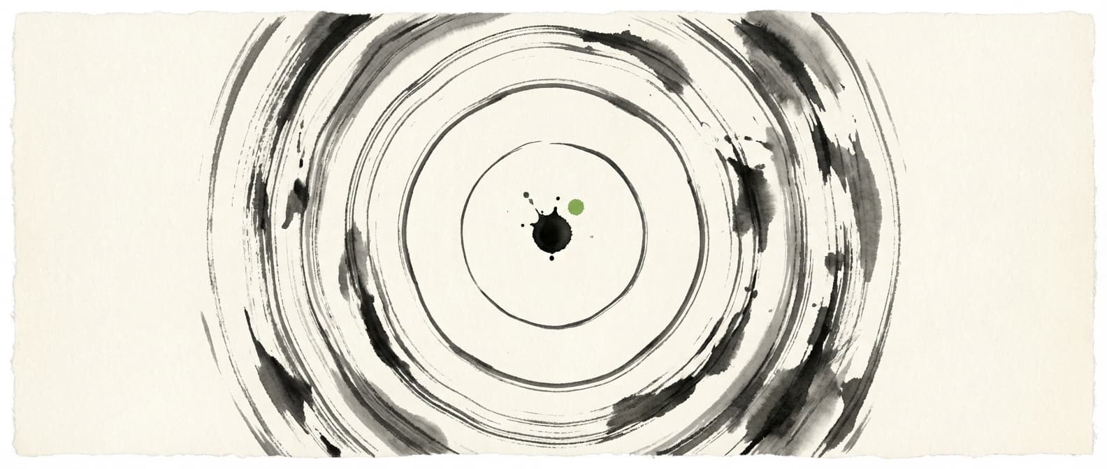 Japanese ink illustration showing error propagation as expanding ripples from a single source