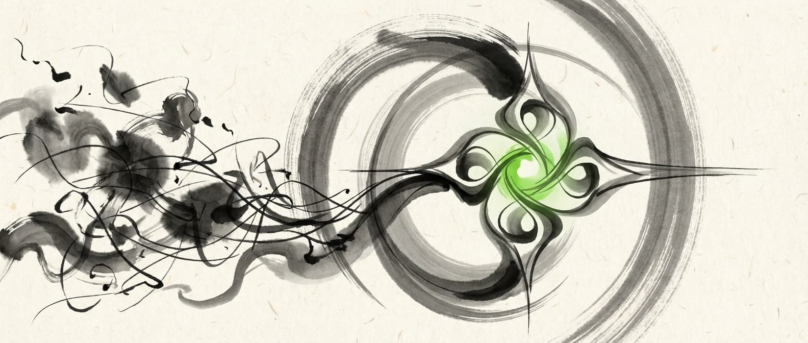 Sumi-e-Tuschemalerei, die das Beschneiden von Überflüssigem zeigt - Vereinfachung und Optimierung