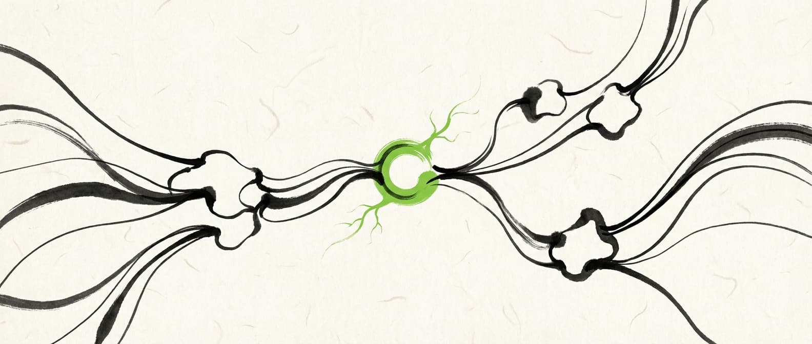 Sumi-e Tintenmalerei, die die Umwandlung manueller Arbeit in fließende automatisierte Pipelines zeigt
